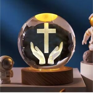 Custom Christian Jesus Cross Crystal Ball 3D Laser Engraved Religious Night Ligh